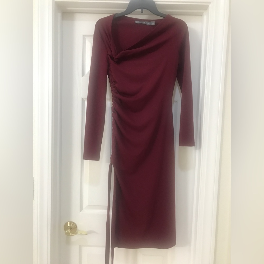 Wine Red Ruched Midi Dress - Women